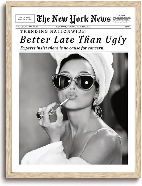Bwodke OAK Wood Framed Wall Art - Audrey Hepburn Vintage Canvas Print | Trendy 8"x10" Decor for Dorm or Bathroom