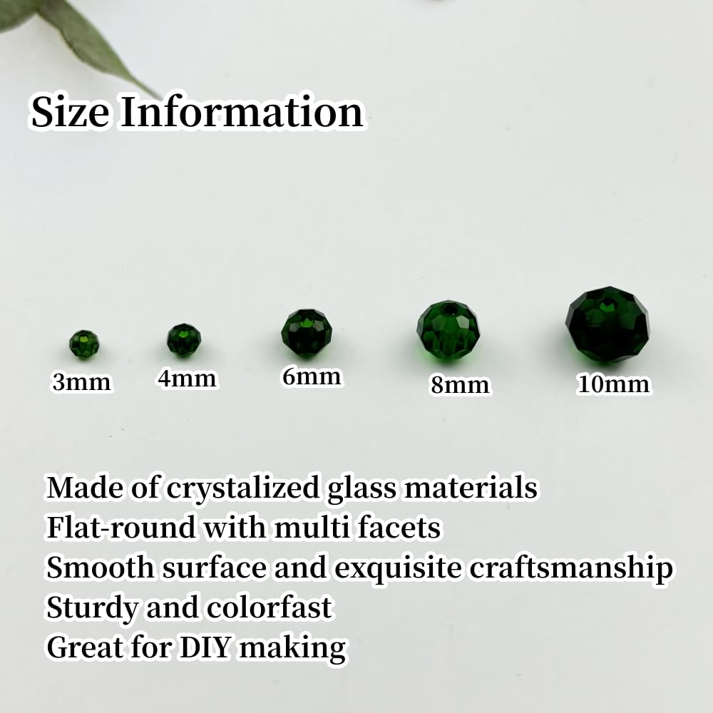 YUEXIGO 150pcs 8mm Crystal Glass Beads for Jewelry Making, Faceted Rondelle Glass Spacer Beads for Wind Chimes Bracelet Earring Necklace DIY Craft(Dark Grass Green)