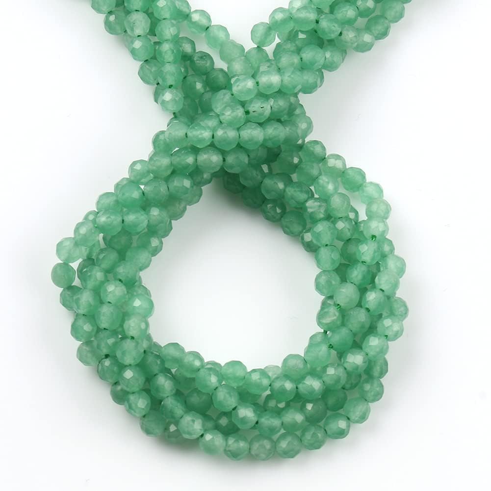 Song Xi 90pcs 4mm Natural Green Aventurine Gemstone Beads Faceted Round Loose Stone Beads for Jewelry Making (1 Strand)