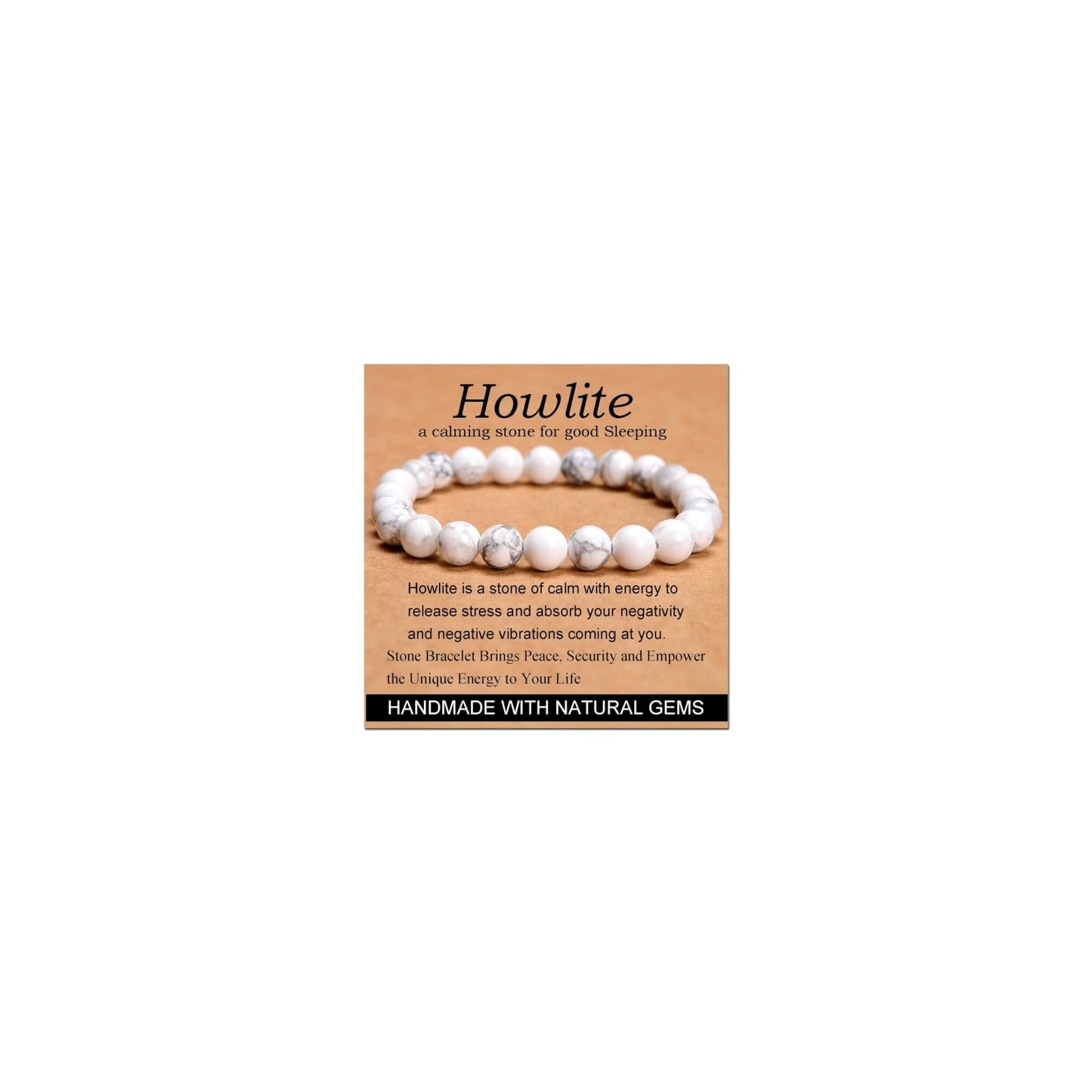 CHELYQST Howlite Bracelet - Stone of Good Sleeping,Stretch Natural Stone Crystal Beads Jewelry Gifts for Women Men Unisex Adult,8mm