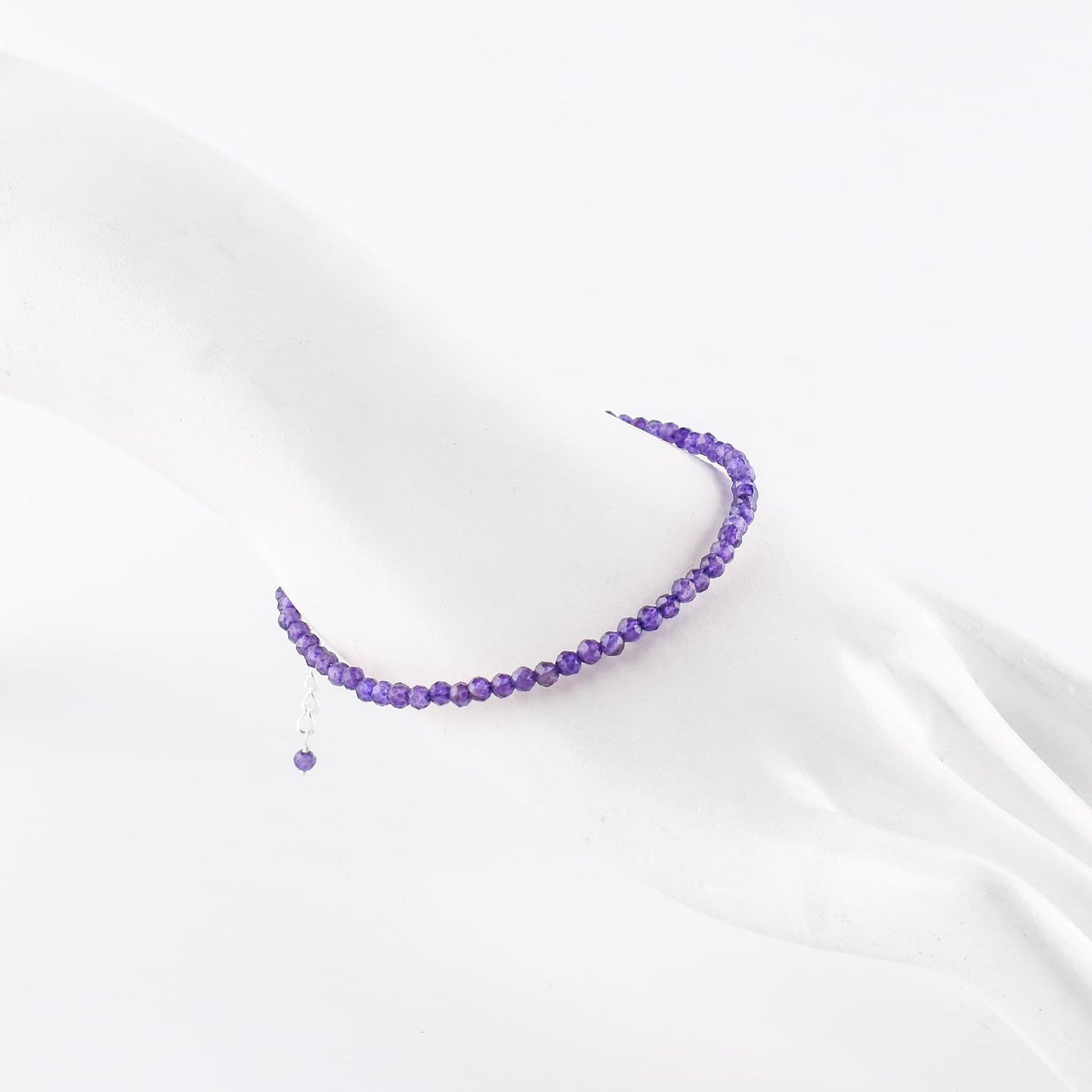 YANARA Amethyst Bracelet for Women, February Birthstone Purple Gemstone Beaded Jewelry, Handcrafted Healing Crystal Bracelet, Silver Plated Adjustable Chain 8 Inch, Dainty Minimal Daily Wear Gift for Her