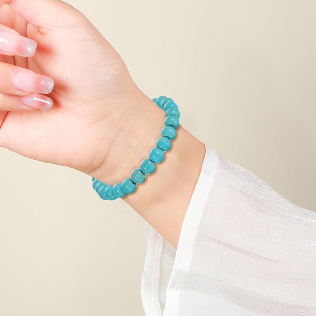 Udolfly Womens Crystal Beaded Bracelets for Women Men Protective Energy Bracelet Natural Gemstone Bead Bracelet 4mm Turquoise