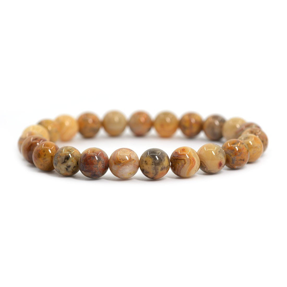 Justinstones Natural Crazy Lace Agate Gemstone 8mm Round Beads Stretch Bracelet 7 Inch Unisex