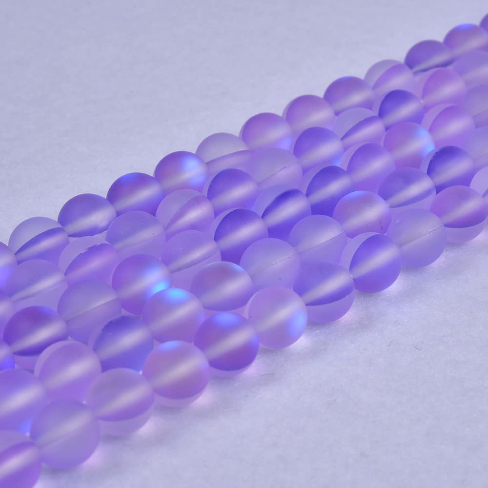 Asingeloo 48PCS 8mm Natural Violet Purple Mystic Aura Quartz Gemstone Frosted Matte Titanium Round Loose Spacer Beads 15 inch Full Strand Crystal Healing Power Quartz