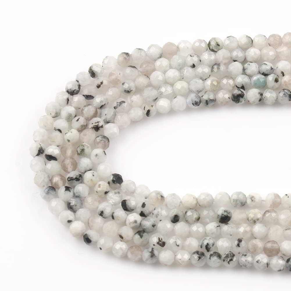 Song Xi 90pcs 4mm Natural Blackpoint Moonstone Gemstone Beads Faceted Round Loose Stone Beads for Jewelry Making (1 Strand)