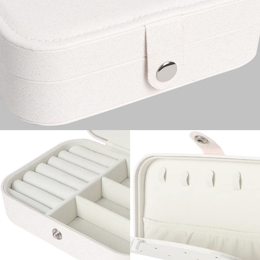 Travel Jewelry Box, Small Jewelry Organizer Boxes for Women Girls, 2 Layer Travel Jewlery Case, PU Leather Mini Portable Jewerly Storage Display Holder for Earrings, Ring, Necklaces, Bracelets - White