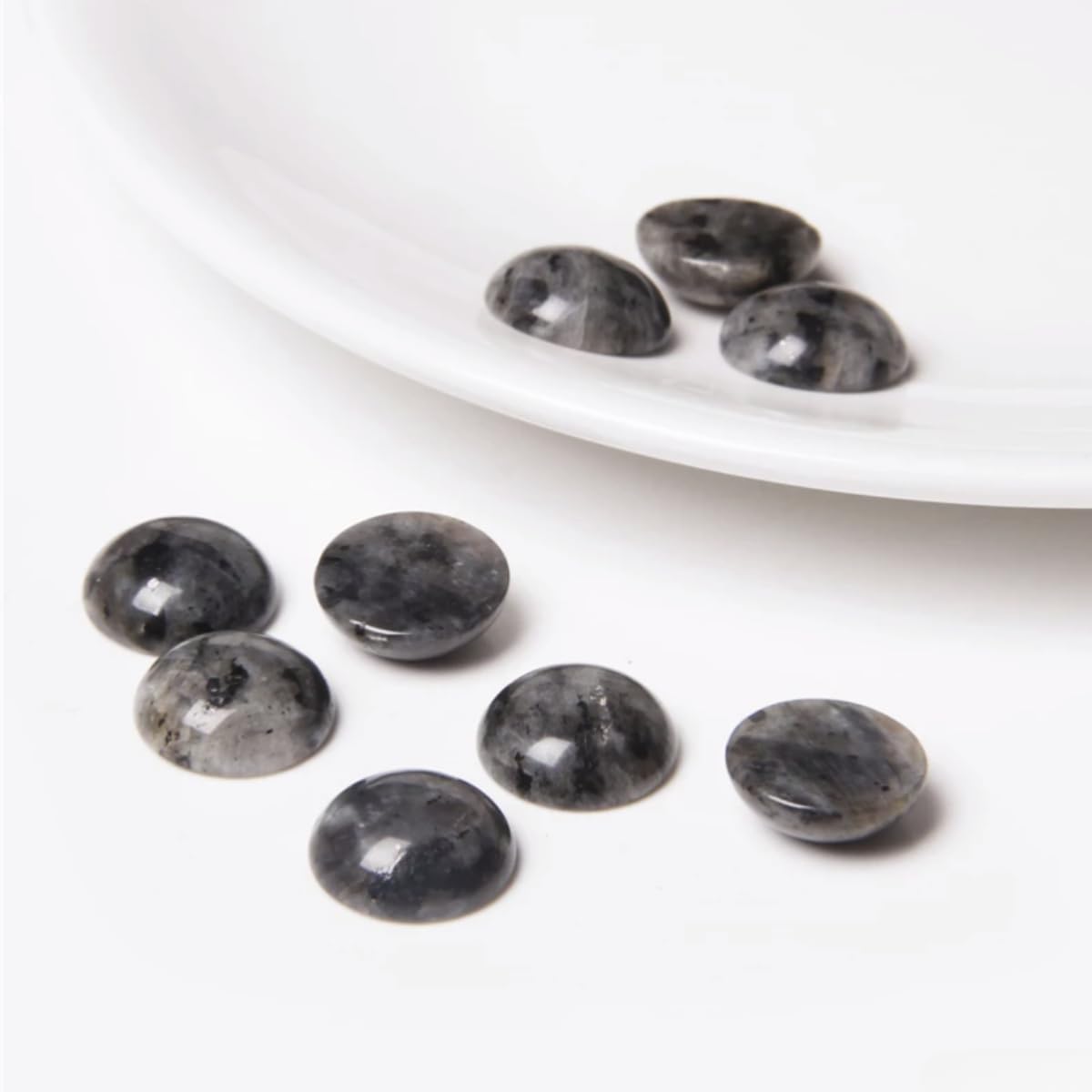 20pcs 6mm Natural Stone No Hole Black Labradorite Semicircle Smooth Cabochons Beads Healing Chakra Crystal Stone Bead for Jewelry Making Rings Earrings Necklace Bracelet DIY Crafts