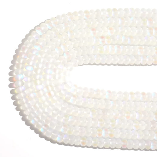 5x8mm White Matte Aurora Crystal Glass Beads Loose Rondelle Disc Beads Frosted Moonstone for Jewelry Making