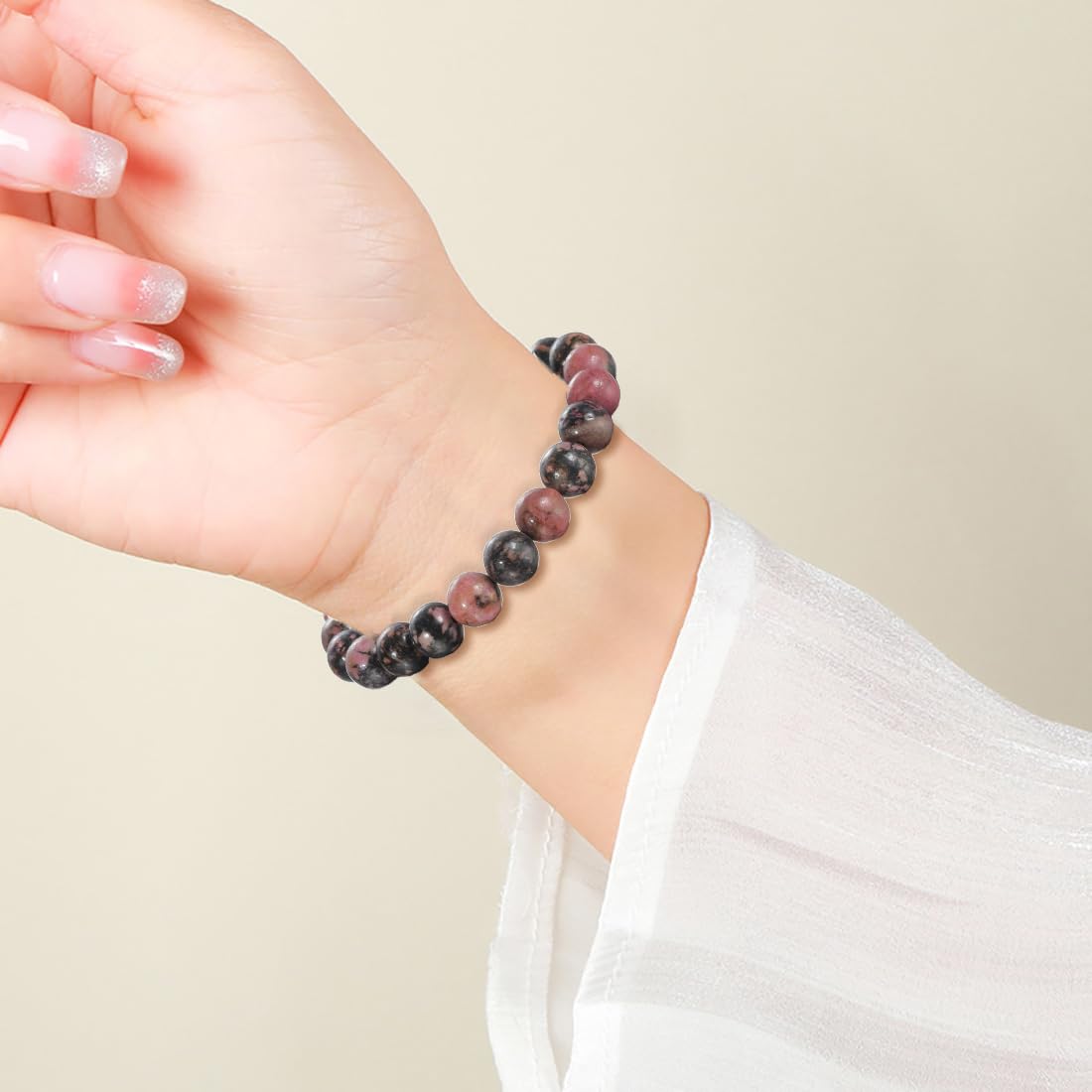 Udolfly Womens Crystal Beaded Bracelets for Women Men Protective Energy Bracelet Natural Gemstone Bead Bracelet 4mm Rhodonite