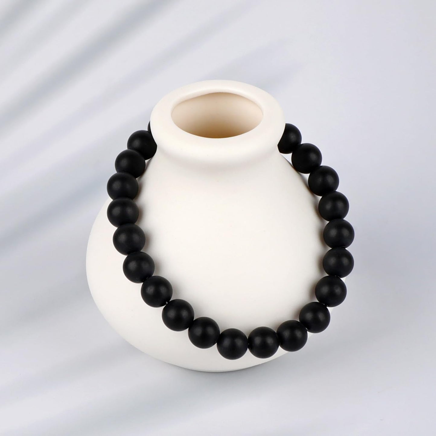 LPBeads Handmade Natural Gemstone Stretch Elastic 8mm Matte Black Onyx Bracelet Healing Crystal Round Stone Beads Jewelry Gifts for Women Men