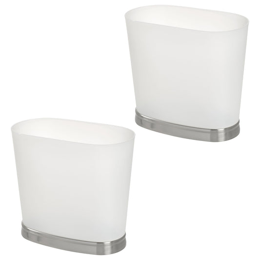 iDesign Slim Bathroom Trash Can, Small Plastic Garbage Can for Bedroom, Office, Desk, or Dorm, 2-Pack, Frost/Brushed