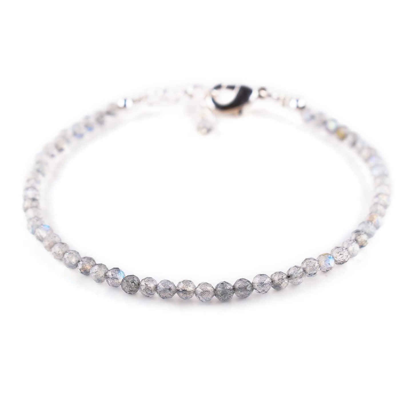 YANARA Natural Labradorite Bracelet Gemstone Micro Beads Dainty Jewelry for Women, Birthstone, Energy Healing Crystals, Silver Plated Chain 8 inch Birthday Gifts For Her