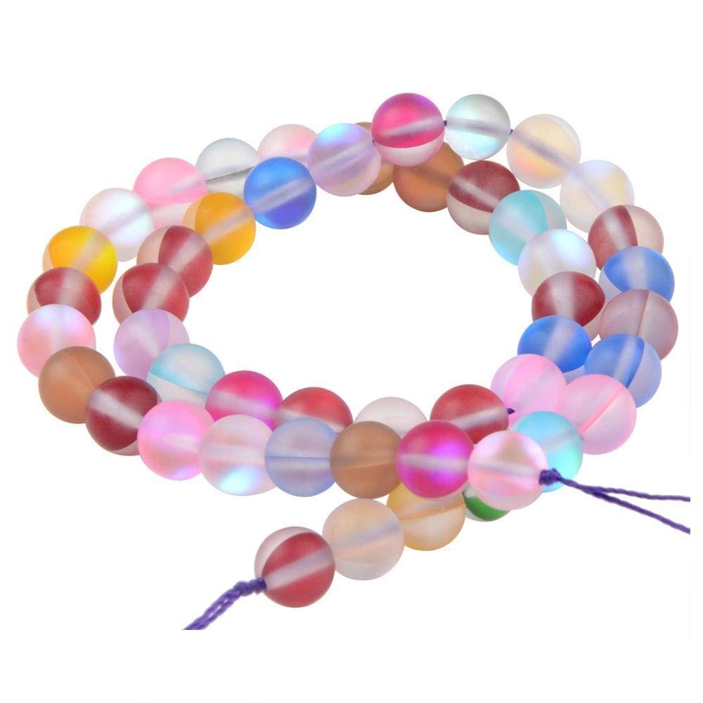 Matte Aurora Crystal Glass Beads Gemstone 8MM Colorful Frosted Glitter Shining Mermaid Round Loose Beads Frosted Moonstone for Jewelry Making