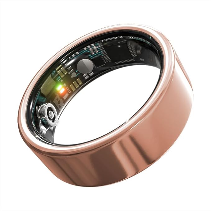 Smart Ring Health Monitoring 5ATM Waterproof Fitness Tracker with Glossy Titanium Surface Blood Oxygen/Sleep/Stress Tracking Women?™s Cycle Prediction Sport Ring Compatible with iOS/Android Gold 13