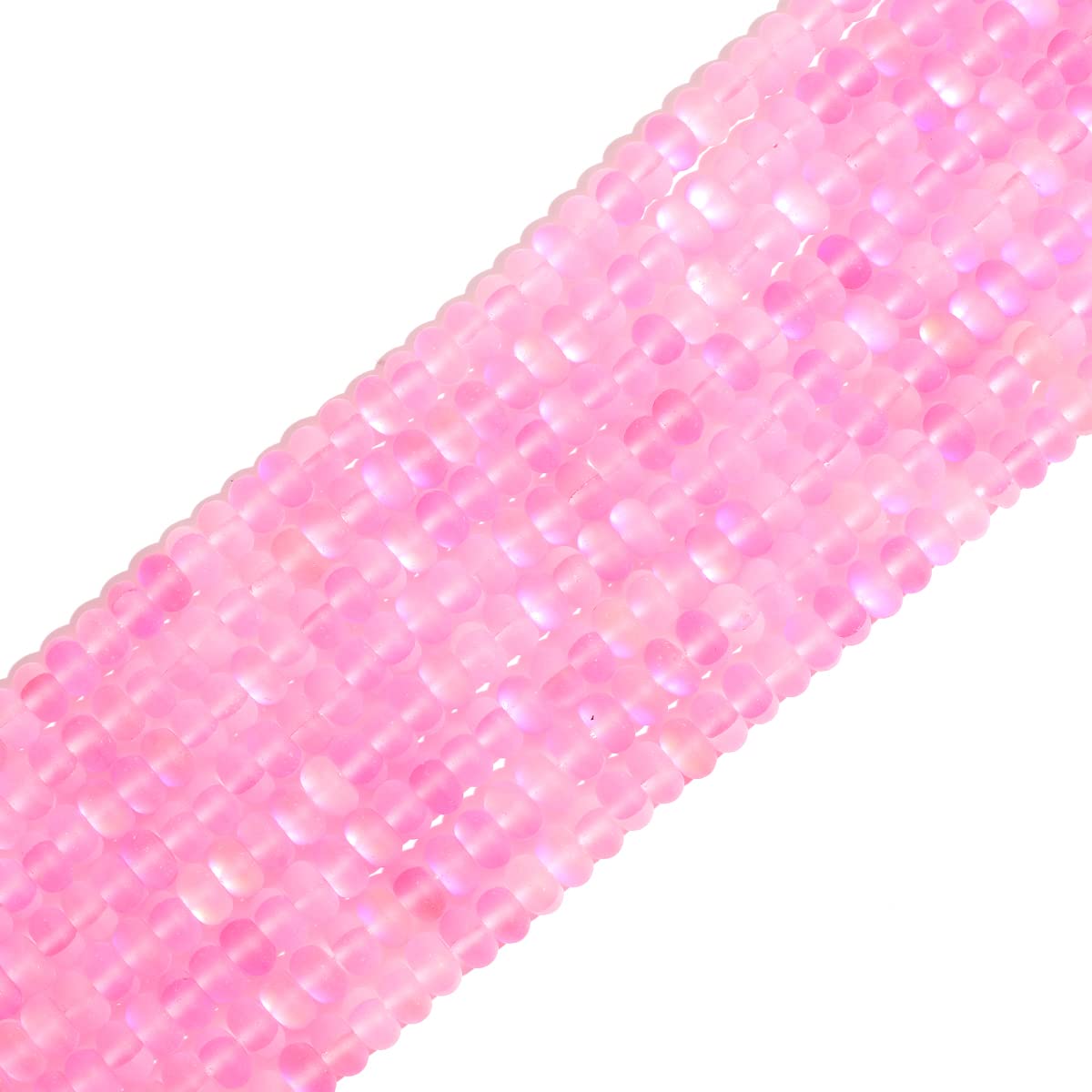 4×6mm Pink Matte Aurora Crystal Glass Beads Loose Rondelle Disc Beads Frosted Moonstone for Jewelry Making