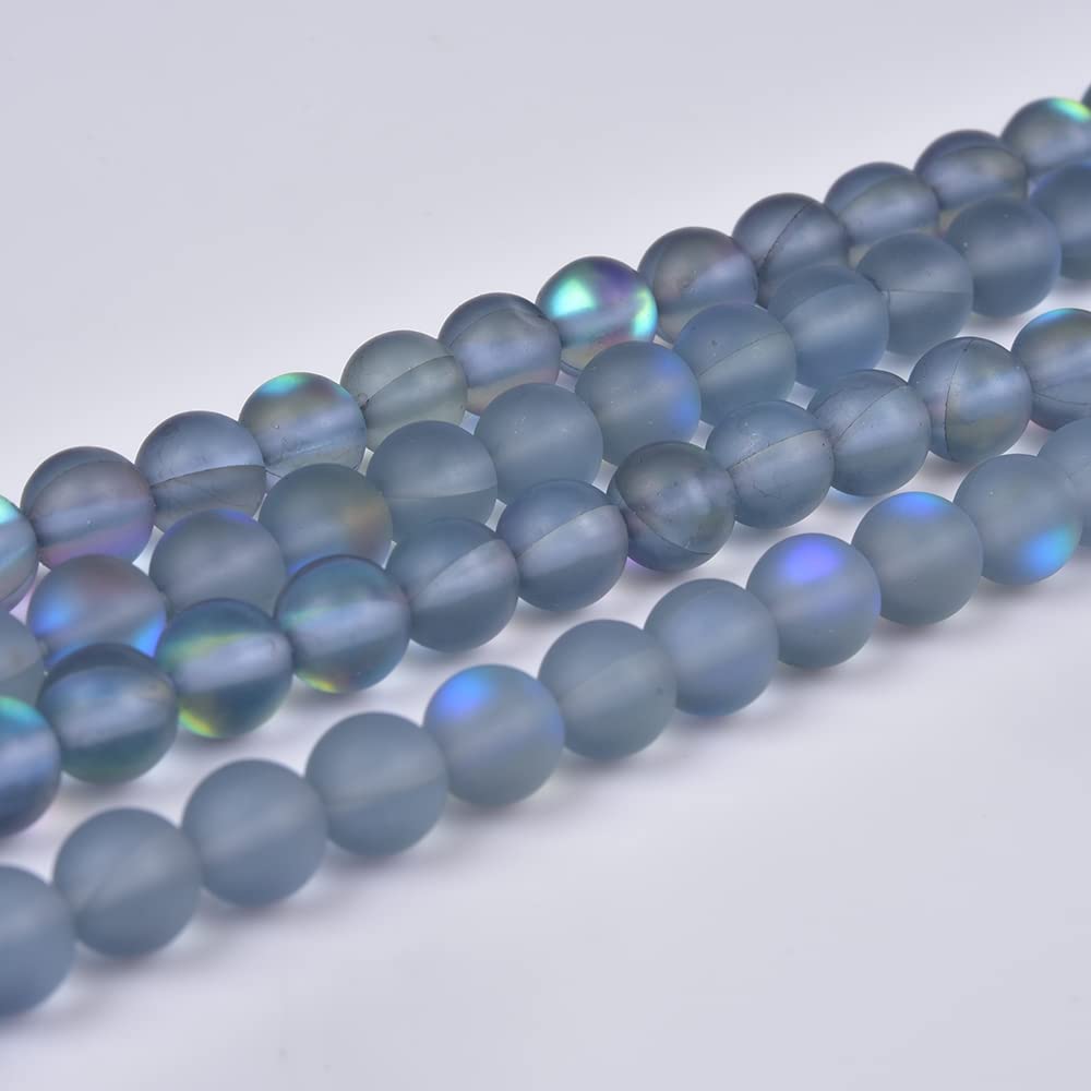 Asingeloo 48PCS 8mm Natural Gray Mystic Aura Quartz Gemstone Frosted Matte Titanium Round Loose Spacer Beads 15 inch Full Strand Crystal Healing Power Quartz