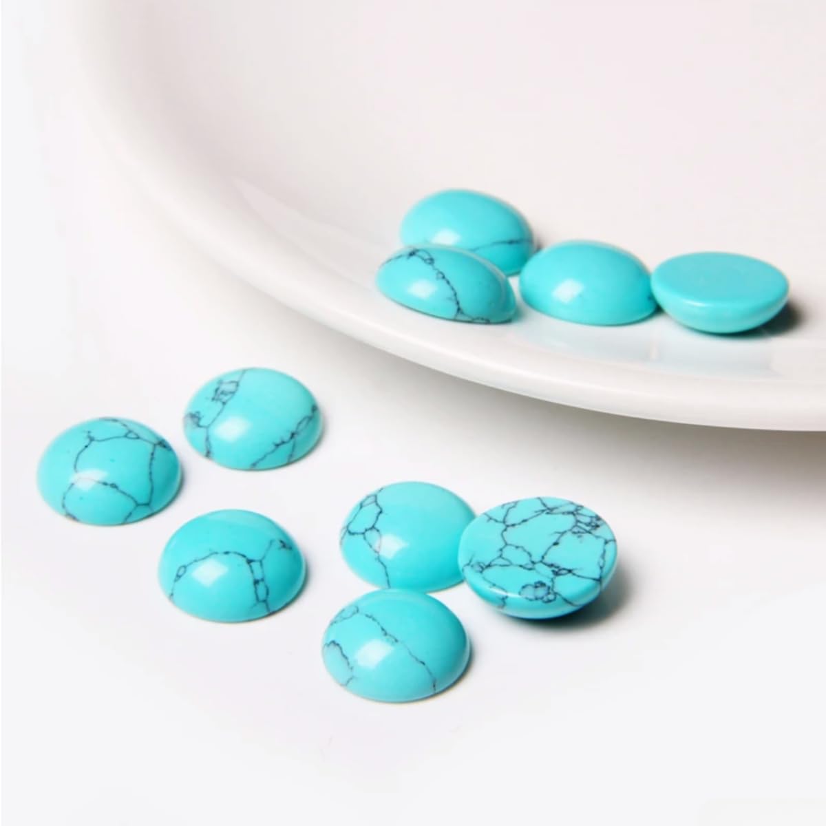 2TTFishoo 20pcs 8mm Natural Stone No Hole Turquoise Semicircle Smooth Cabochons Beads Healing Chakra Crystal Stone Bead for Jewelry Making Rings Earrings Necklace Bracelet DIY Crafts