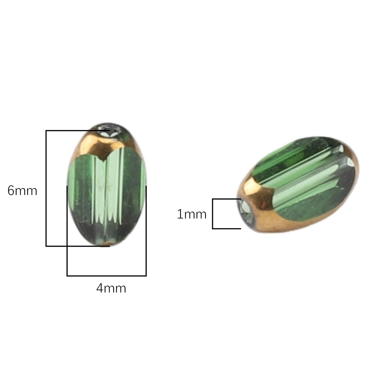 DADIFEN Glass Rice Beads Clear Green 4x6mm 50pcs Faceted Oval Golden Edge Crystal Loose Beads for DIY Craft Jewelry Making