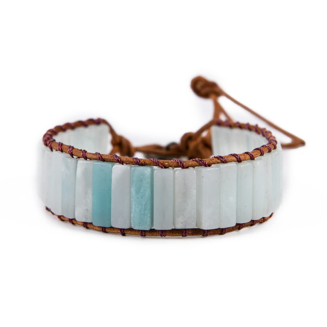 YGLINE Boho Handmade Wrap Leather Tube Crystal Stone Bracelet for Women (Amazonite)