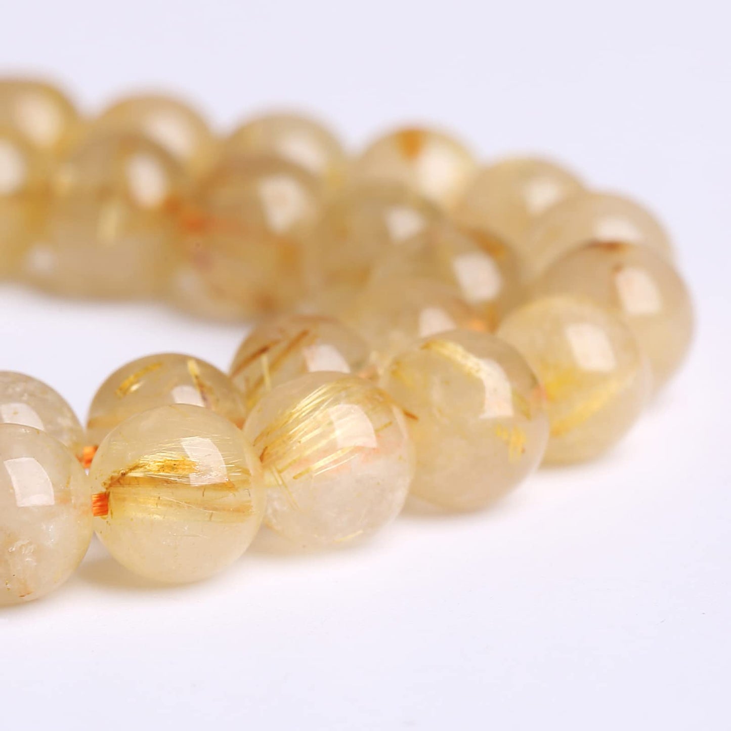 10MM 36PCS Natural Stone Golden Rutile Quartz Beads Gemstone 2A Grade Actinolite Semi Precious Crystal Loose Beads for Jewelry Making DIY Bracelet Necklace 1 Strand