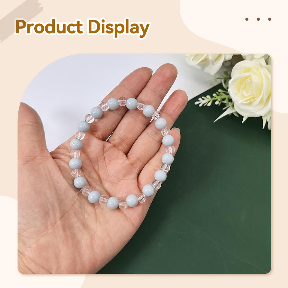 PAMIR TONG 400pcs 8mm Round Glass Beads for Bracelet Pretty Smooth Loose Beads for Necklace-Earring-Jewelry Making and DIY Crafts (Gray)