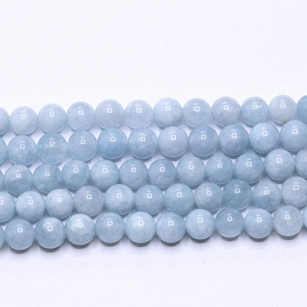 PLTbeads Natural Gemstone Loose Beads Smooth Round Approxi 15 inch DIY Bracelet Necklace for Jewelry Making (10mm, Light Blue Dyed Jade)