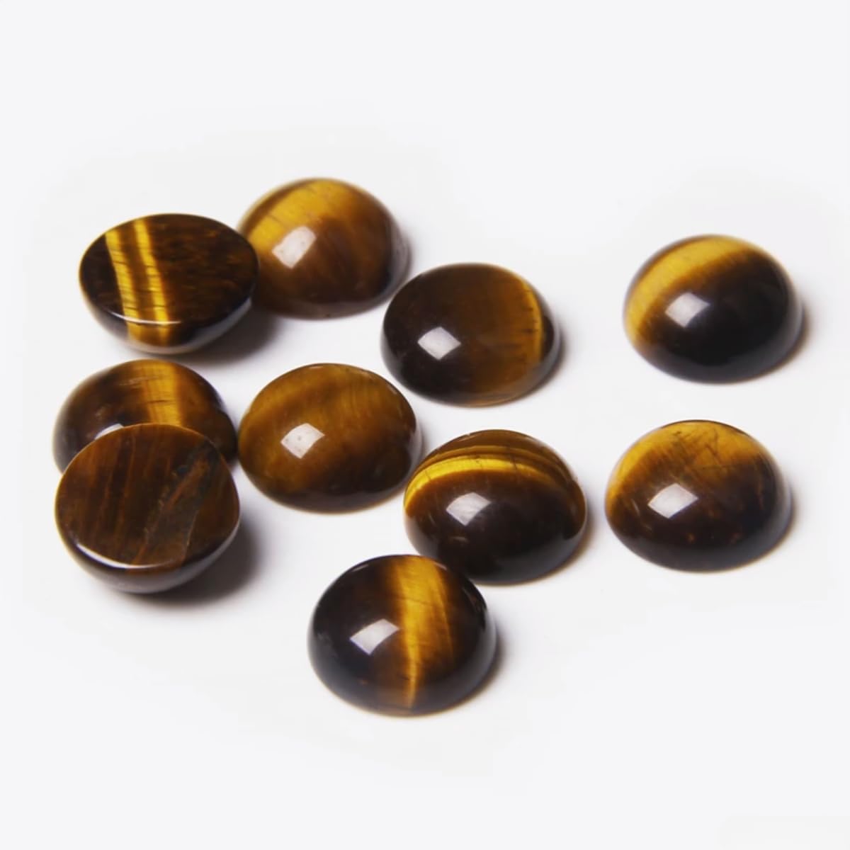 20pcs 10mm Natural Stone No Hole Tiger Eye Semicircle Smooth Cabochons Beads Healing Chakra Crystal Stone Bead for Jewelry Making Rings Earrings Necklace Bracelet DIY Crafts