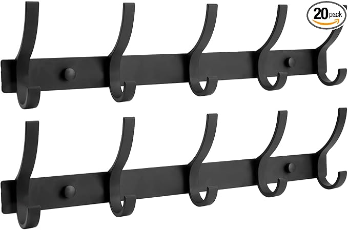 Optish Coat Rack Wall Mount, Coat Hook Wall Mount, Wall Hooks for Hanging, Hat Rack for Walls, Coats Hanger with 10 Hook, Towel Hooks for Bathrooms (2 Pack, Black)