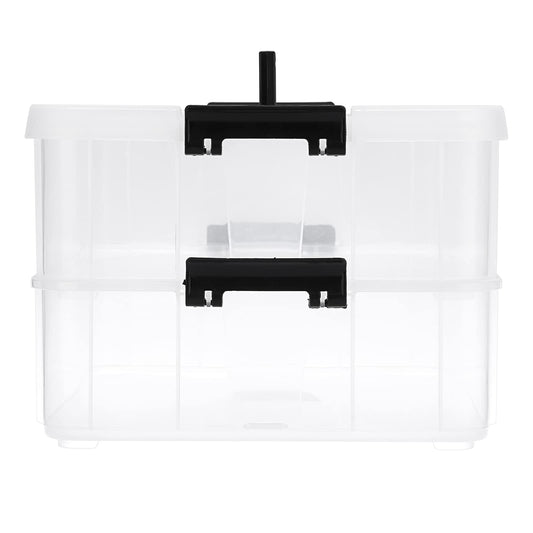 BTSKY 2 Layer Stack & Carry Box, Plastic Multipurpose Portable Storage Container Box Handled Organizer Storage Box for Organizing Stationery, Sewing, Art Craft, Jewelry and Beauty Supplies Black
