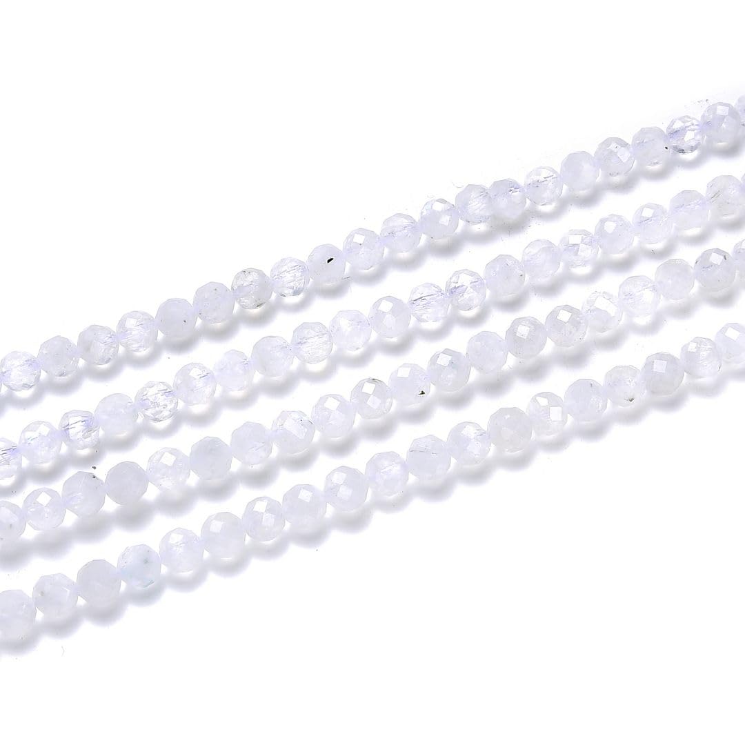 Adabele 15 Inch Natural Blue Flash Moonstone Healing Gemstone 3mm (0.12 Inch) Tiny Small Faceted Round Loose Beads Stone Spacer (110-120pcs) for Craft Jewelry Making GK3-7