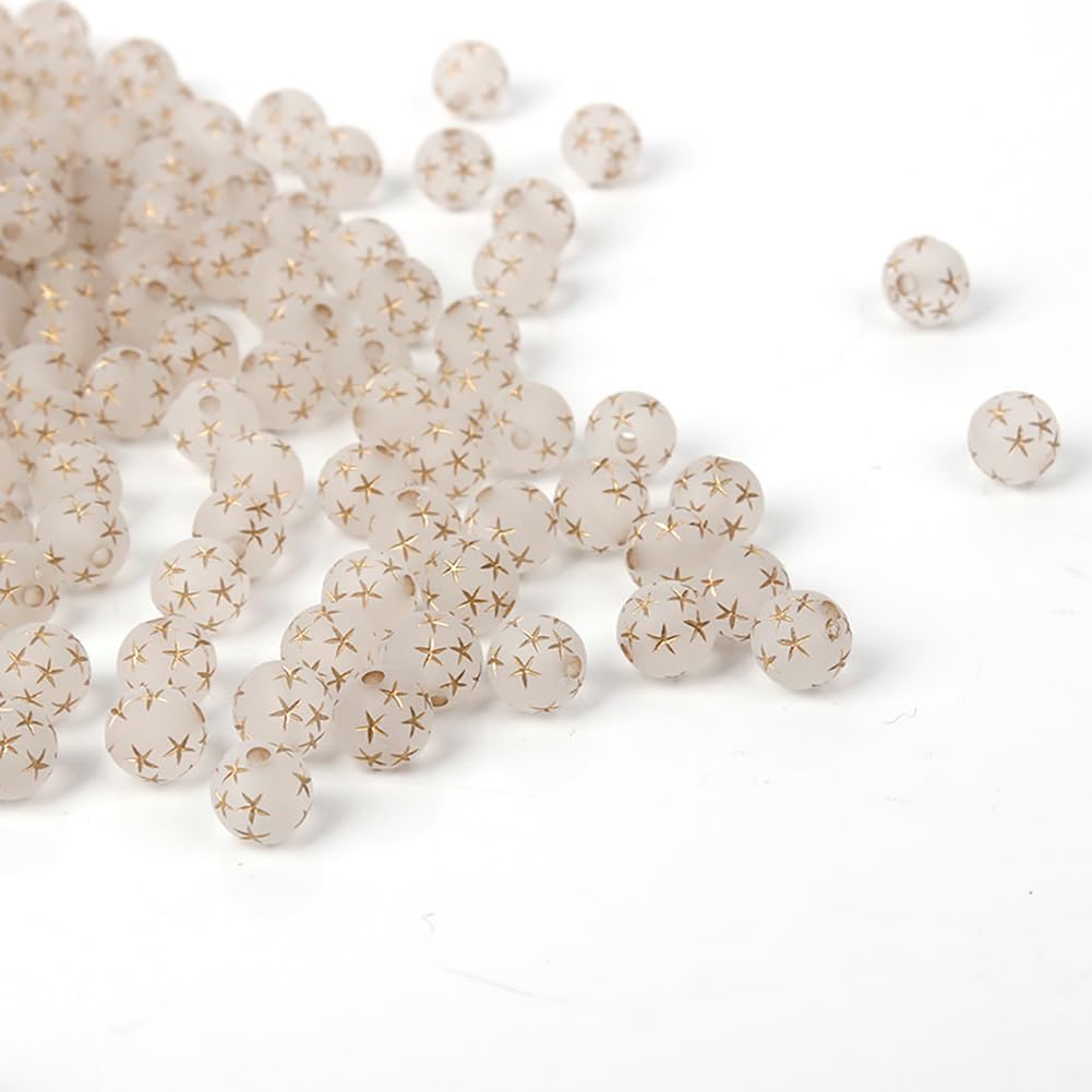 UUYYEO 200 Pcs 10mm Golden Star Round Beads Frosted Acrylic Beads Shiny Crystal Beads Chunky Beads Matte Craft Beads Plastic Jewelry Making Beads for Necklace Bracelet
