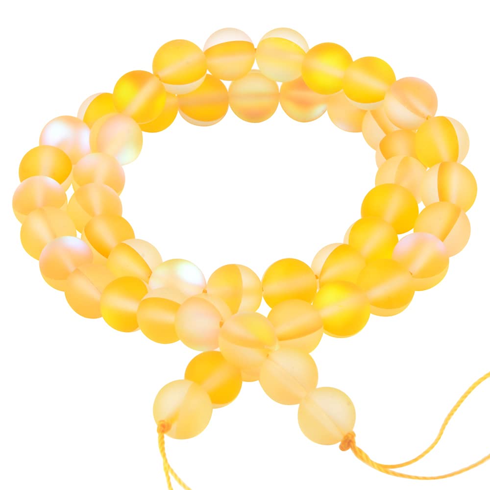 Matte Aurora Crystal Glass Beads Gemstone 10MM Yellow Frosted Glitter Shining Mermaid Round Loose Beads Frosted Moonstone for Jewelry Making