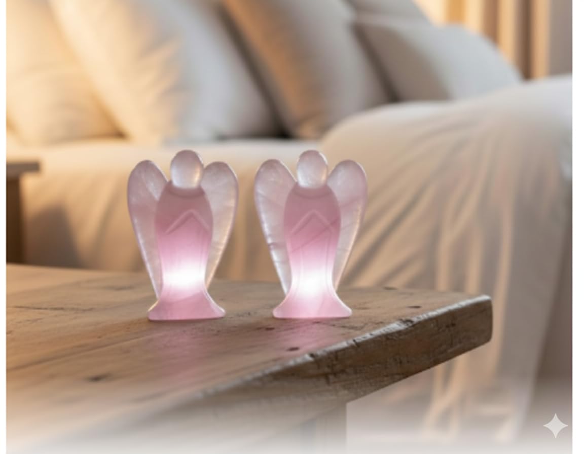 Mina Heal Pocket Guardian Angel Figurine, Hand-Carved Rose Quartz Crystal Statue, Palm-Size Angel Keepsake for Meditation, Comfort and Decorative Display (Set of 2)