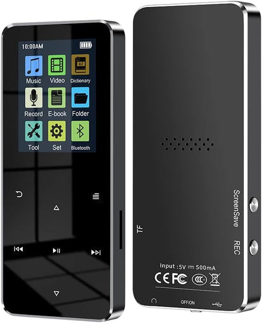 RIJAHO 64GB MP3 5.0 2.0 inch Player with Bluetooth Screen Touch Button Portable Hi-Fi Lossless Music Player Speaker