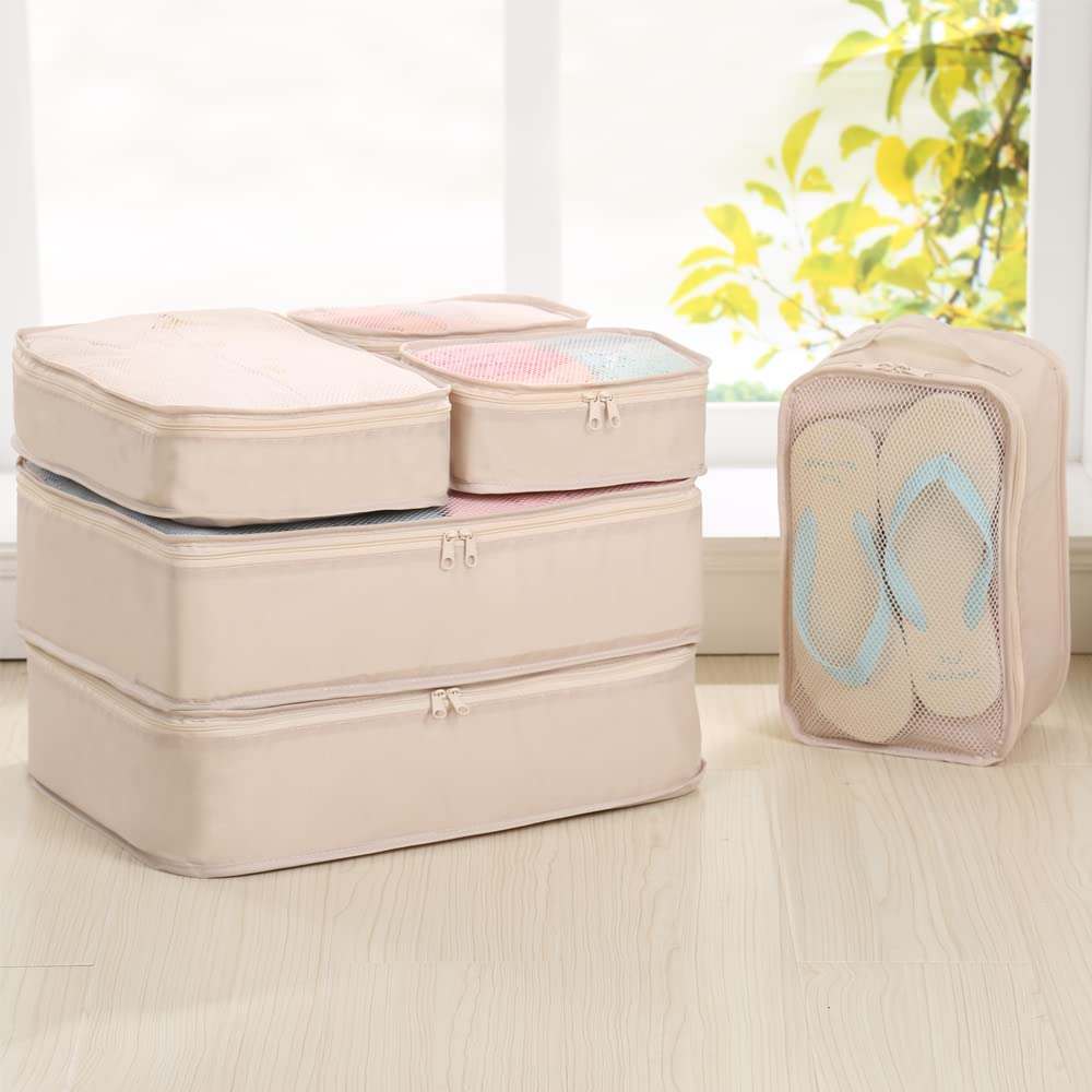 JJ POWER Travel Packing Cubes, Luggage Organizers with Shoe Bag (Cream)