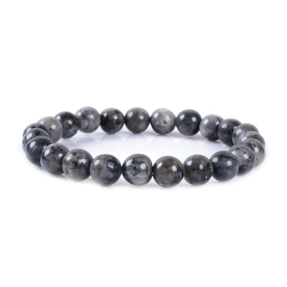 Justinstones Natural Black Labradorite Larvikite Gemstone 8mm Round Beads Stretch Bracelet 7 Inch Unisex
