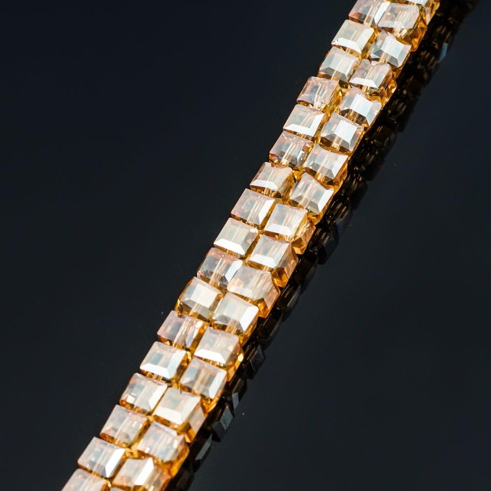 200pcs Czech Faceted Cube Crystal Glass Loose Beads Spacer Bulk 6mm (0.24 Inch) Golden Shadow for DIY Jewelry Craft Making CCC628
