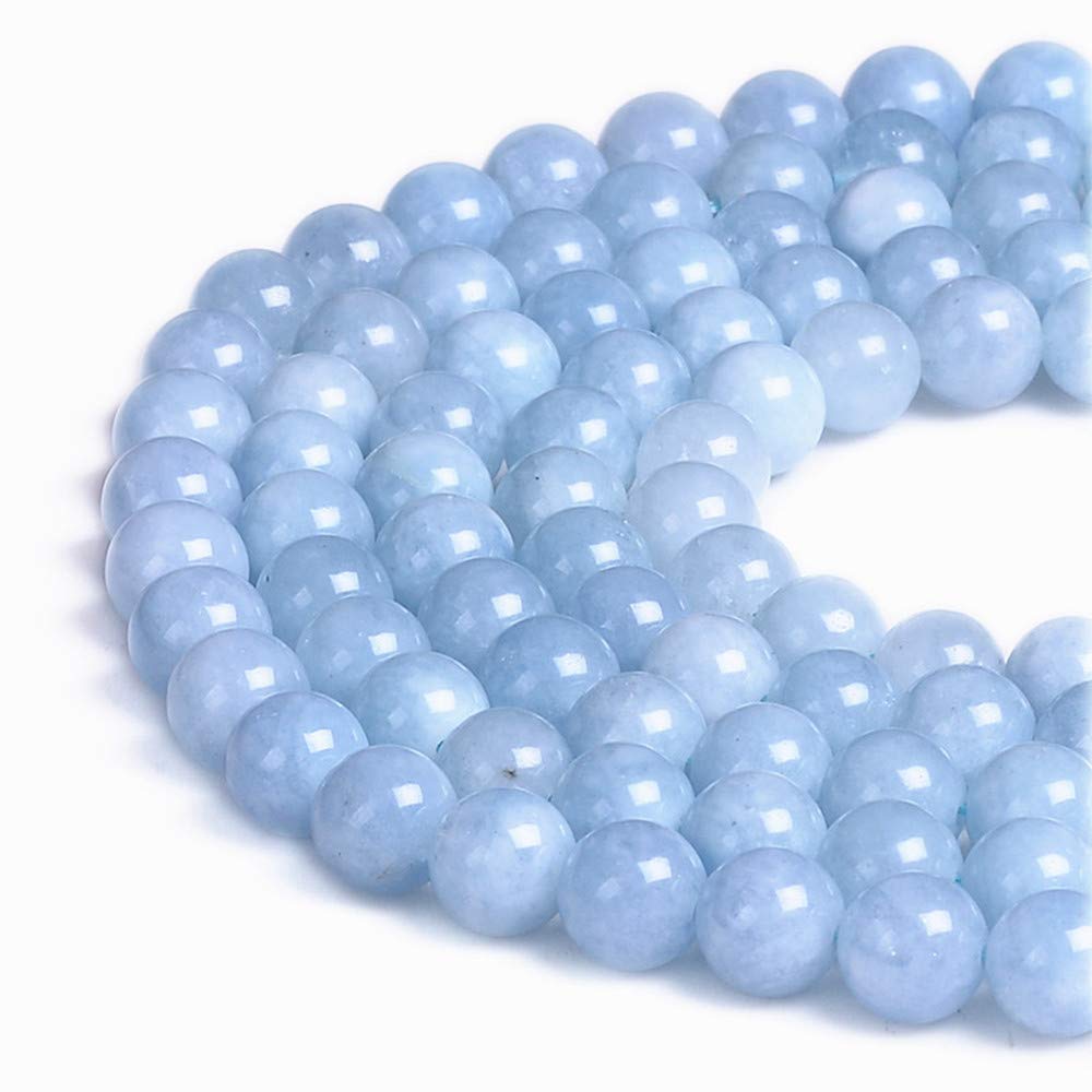 PLTbeads Natural Gemstone Loose Beads Smooth Round Approxi 15 inch DIY Bracelet Necklace for Jewelry Making (10mm, Light Blue Dyed Jade)