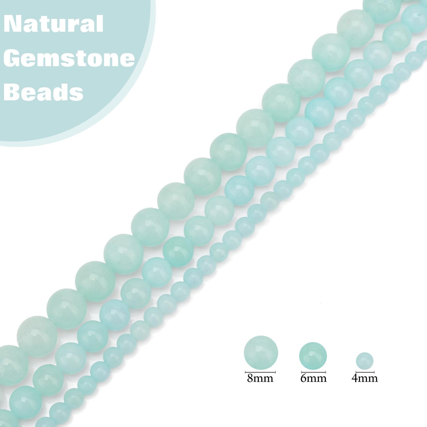Vinswet 60pcs 6mm Aquamarine Natural Stone Beads Round Genuine Real Stone Beading Loose Gemstones DIY Smooth Bead for Bracelet Necklace Earrings Jewelry Making