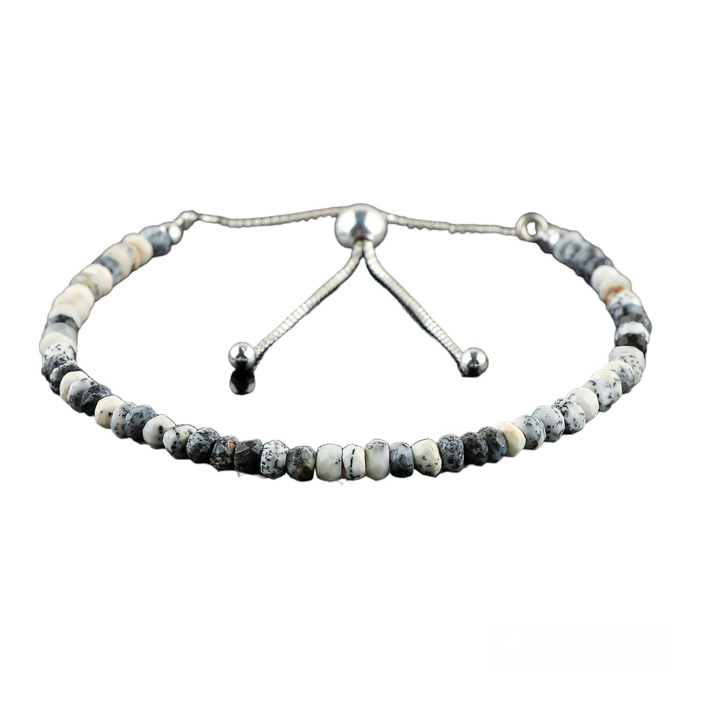 CRYSTALINES Natural Dendrite Opal Gemstone Bolo Bracelet, Faceted Beads Stones, Hypoallergenic Handmade Boho Jewelry for Women, Healing Crystals, Adjustable Silver Chain 6+4inch, Birthday Gift