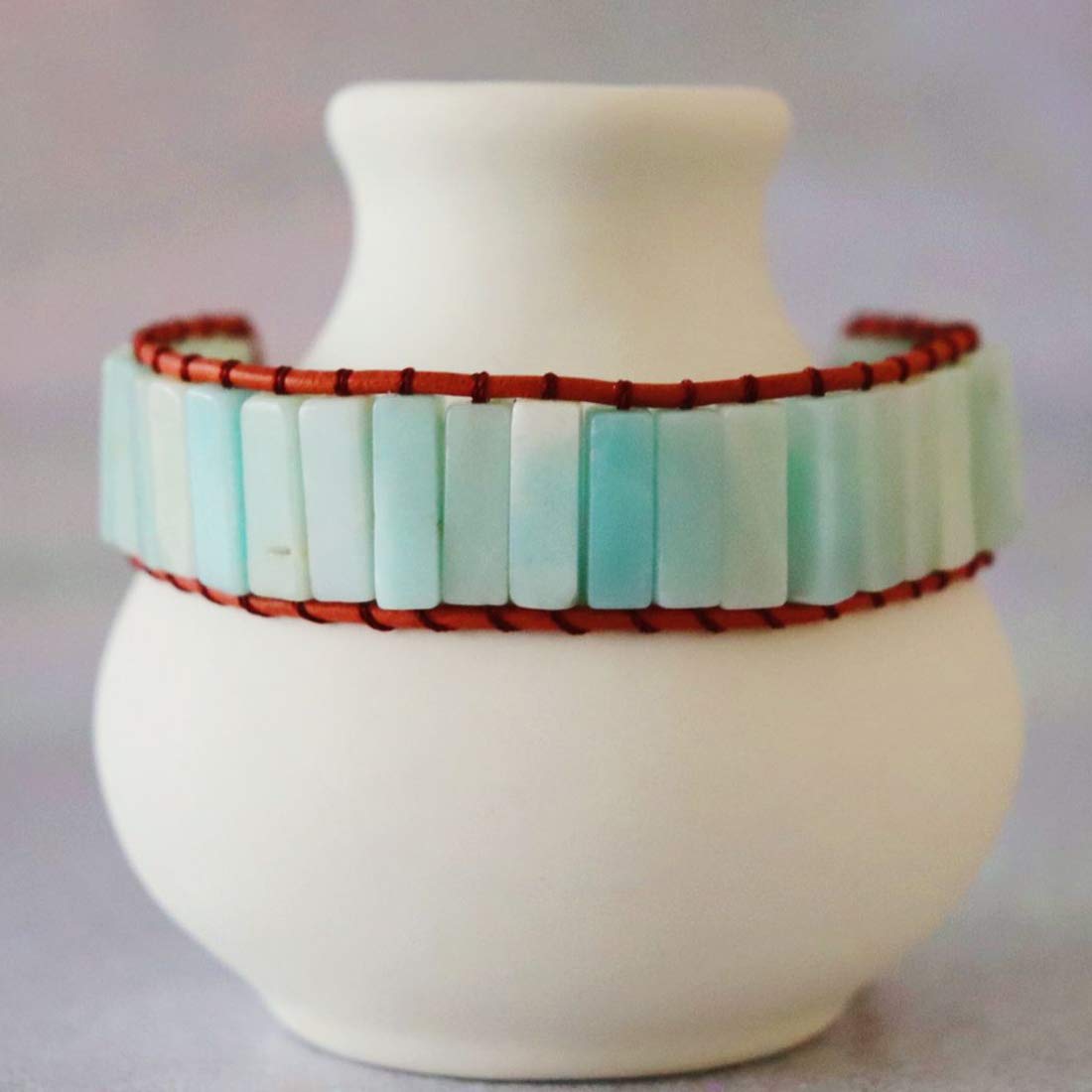 YGLINE Boho Handmade Wrap Leather Tube Crystal Stone Bracelet for Women (Amazonite)