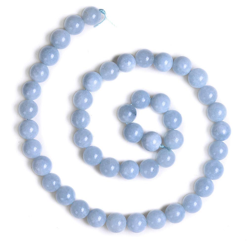 PLTbeads Natural Gemstone Loose Beads Smooth Round Approxi 15 inch DIY Bracelet Necklace for Jewelry Making (8mm, Light Blue Dyed Jade)