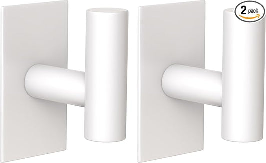 VAEHOLD Wall Towel Hooks, Heavy Duty Sticky Holder Waterproof Towel Hooks for Hanging Coat, Clothes, Closet Hook Wall Mount for Kitchen (White, 2 Pack)