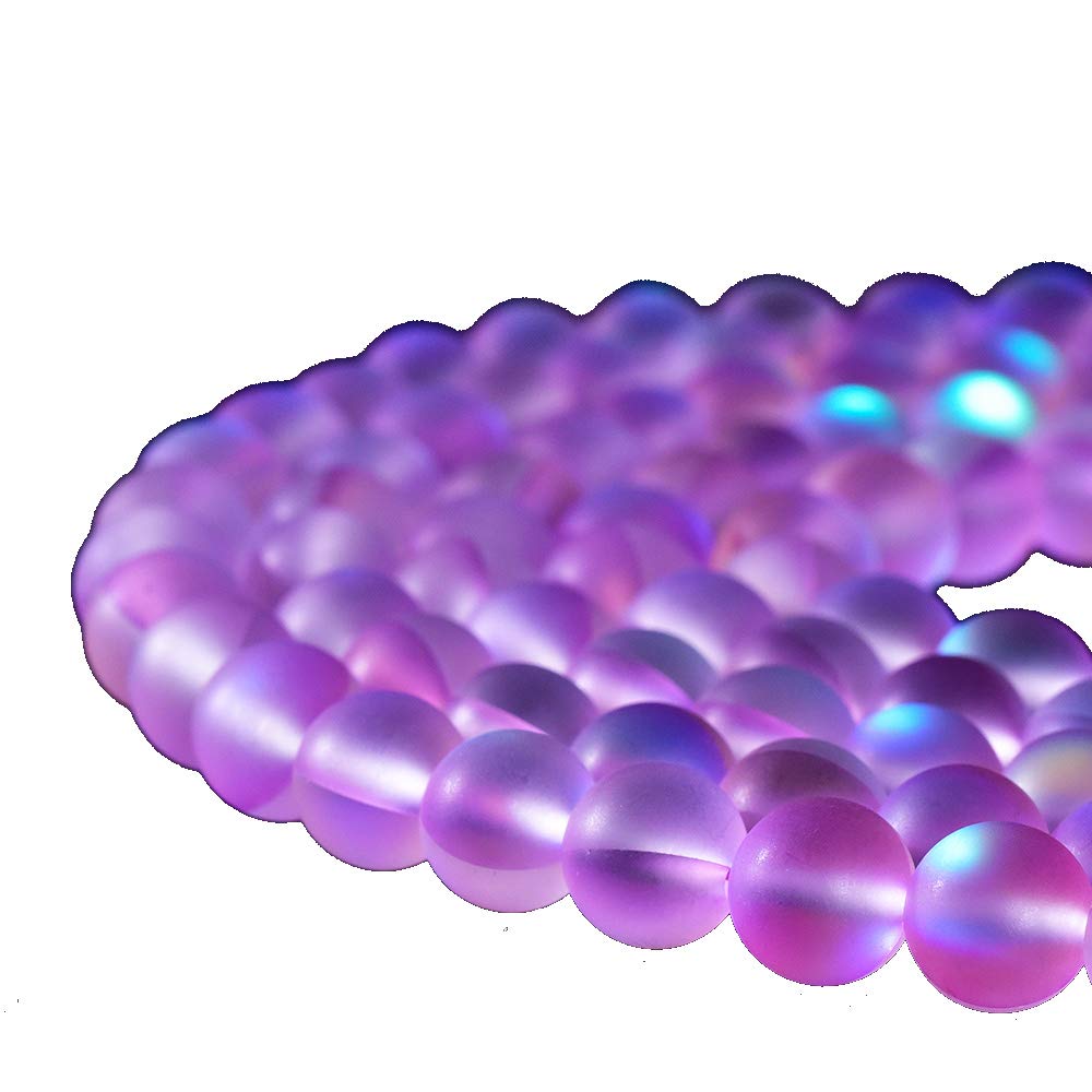 Asingeloo 48PCS 8mm Natural Light Purple Mystic Aura Quartz Gemstone Frosted Matte Titanium Round Loose Spacer Beads 15 inch Full Strand Crystal Healing Power Quartz