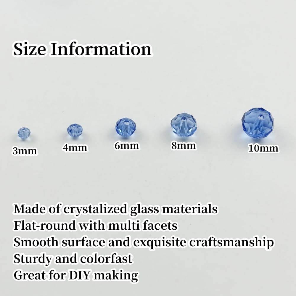 YUEXIGO 60pcs 10mm Crystal Glass Beads for Jewelry Making, Faceted Rondelle Glass Spacer Beads for Wind Chimes Bracelet Earring Necklace DIY Craft(Light Blue)