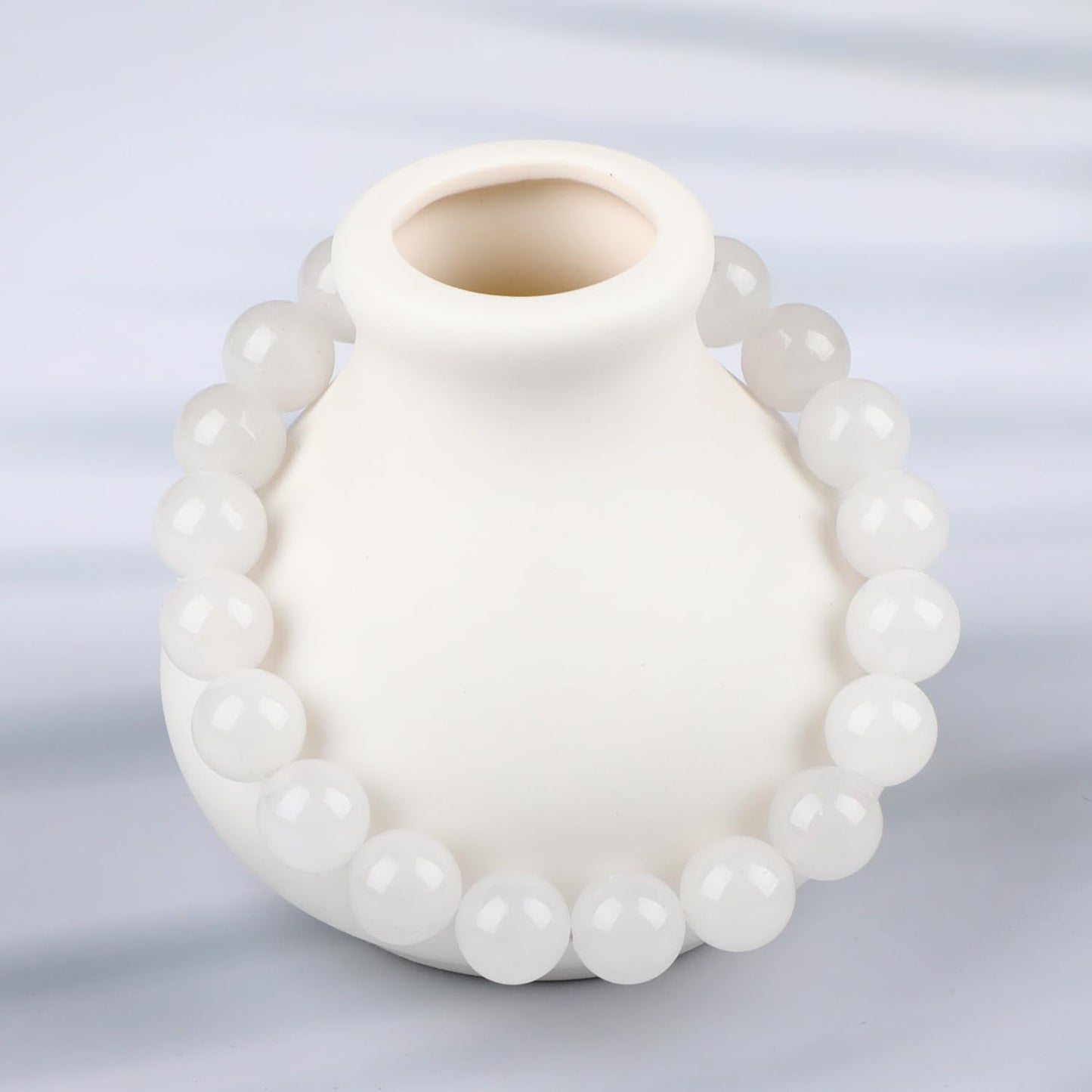 LPBeads Handmade Natural Gemstone Stretch Elastic Bracelet Healing Crystal Round Stone Beads Jewelry Gifts for Women Men (White Jade, 10mm)