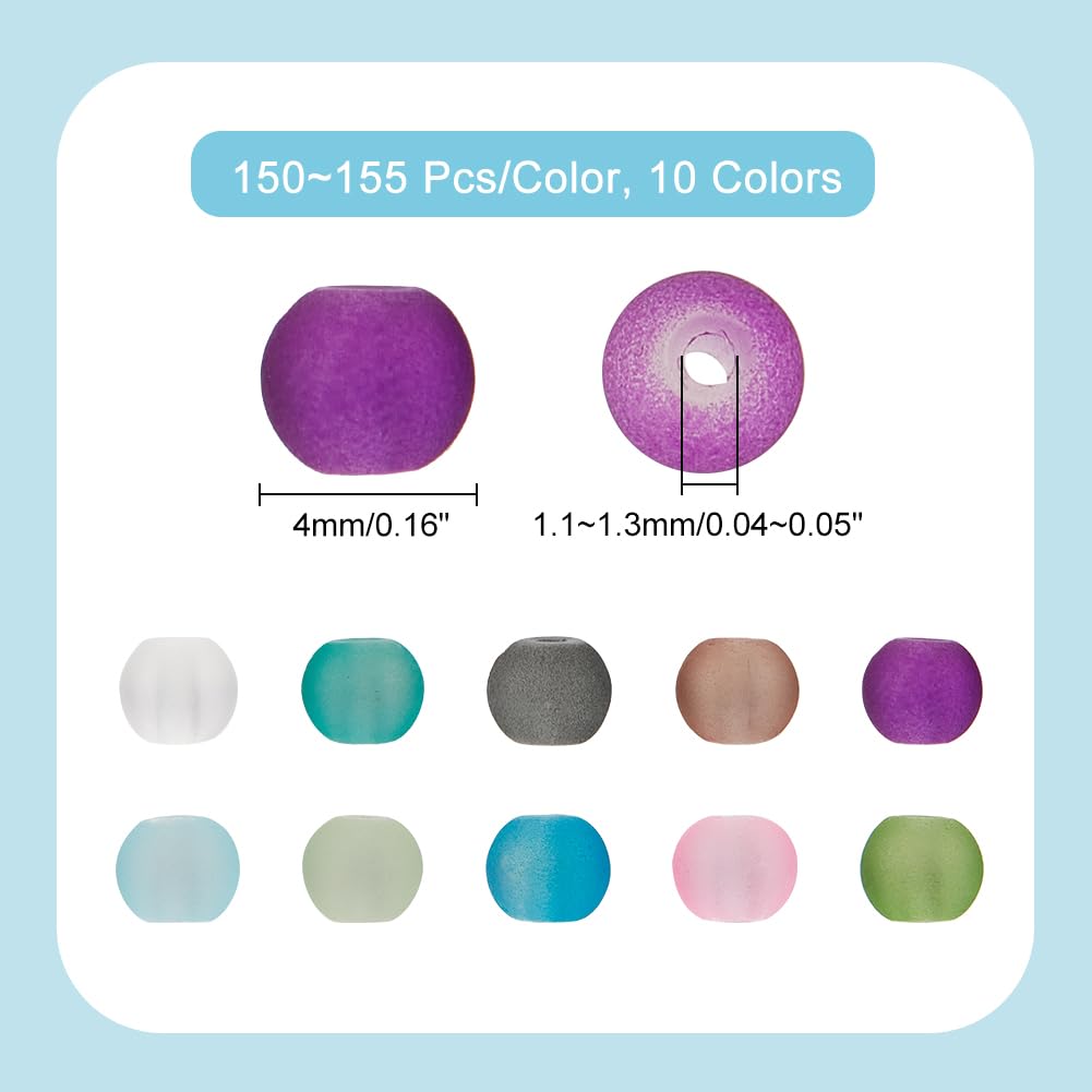 PH PandaHall 800pcs Glass Beads for Jewelry Making 4mm Frosted Glass Bead 10 Color Seed Beads Mini Beads Transparent Frosted Crystal Beads for Necklace Bracelet Earring Jewelry Making