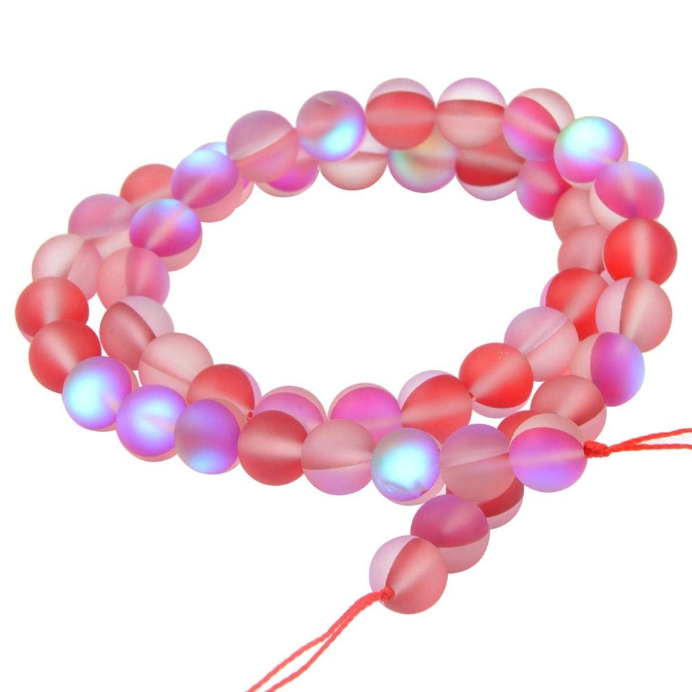 Matte Aurora Crystal Glass Beads Gemstone 8MM Red Frosted Glitter Shining Mermaid Round Loose Beads Frosted Moonstone for Jewelry Making
