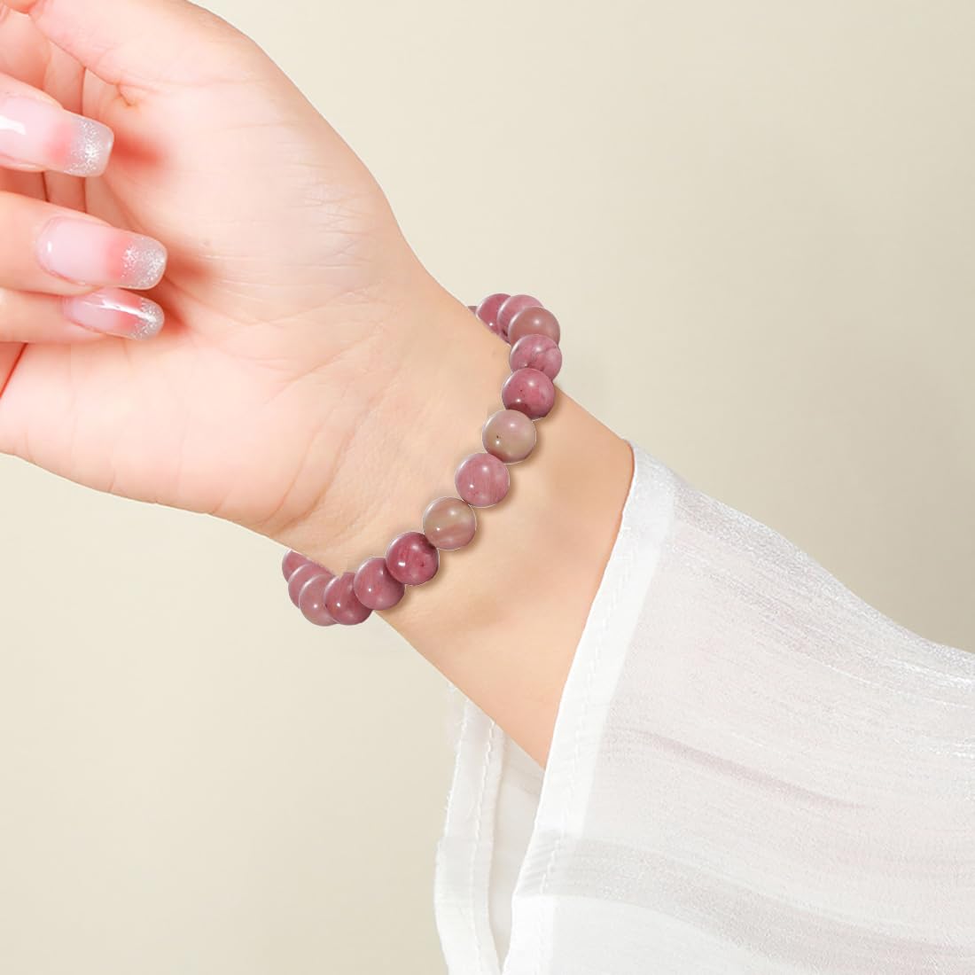 Udolfly Womens Crystal Beaded Bracelets for Women Men Protective Energy Bracelet Natural Gemstone Bead Bracelet 6mm Rhodochrosite