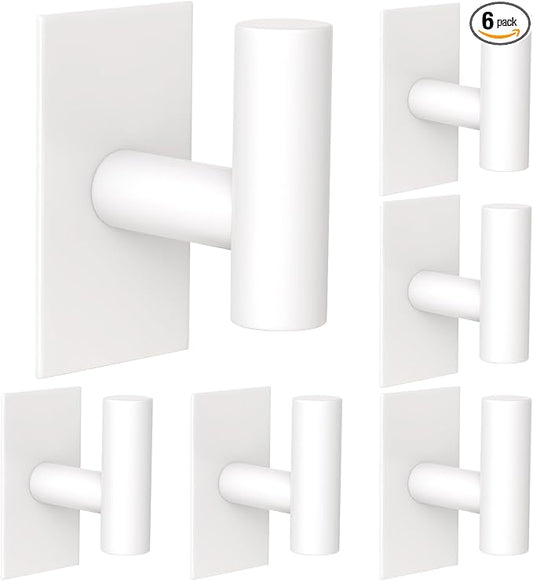 VAEHOLD Wall Towel Hooks, Heavy Duty Sticky Holder Waterproof Towel Hooks for Hanging Coat, Clothes, Closet Hook Wall Mount for Kitchen (White, 6 Pack)